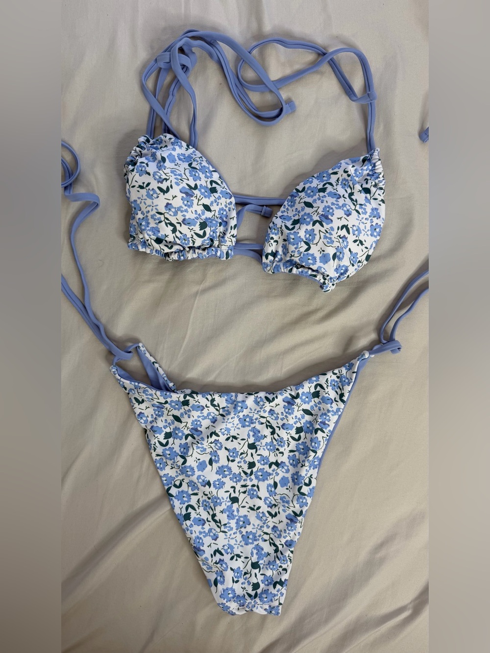 RIHOAS Blue Floral String Bikini Set